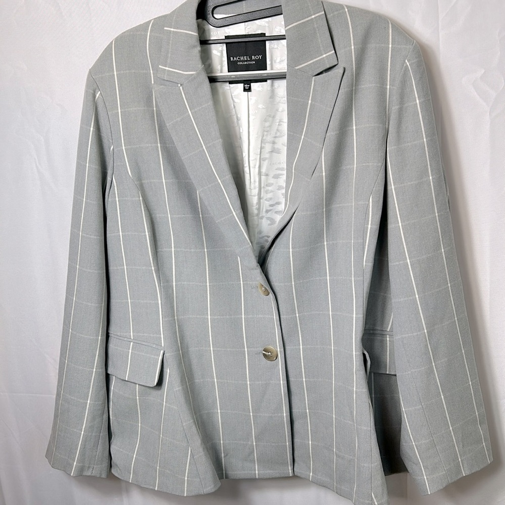Rachel Roy Collection Gray Cream Striped Blazer Size 16W New Pockets
